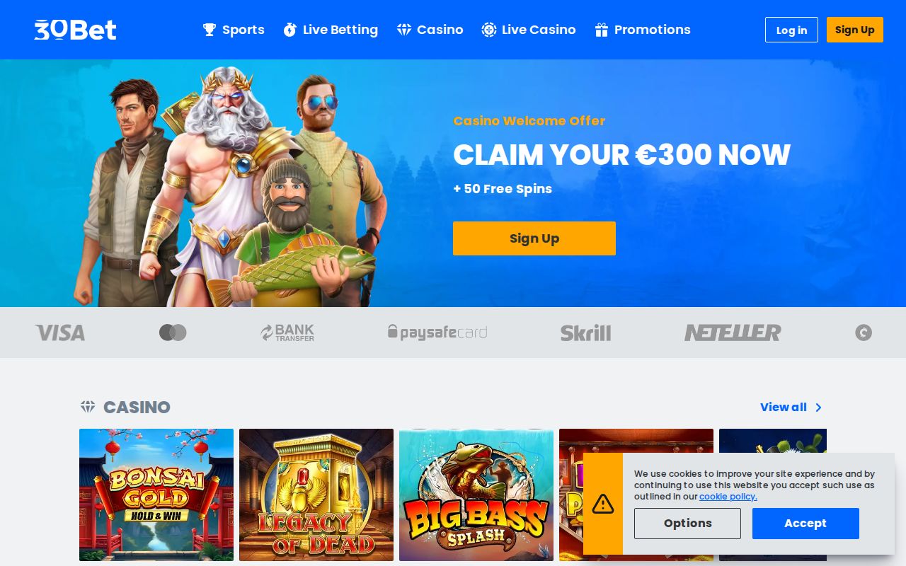 30bet Casino homepage screenshot