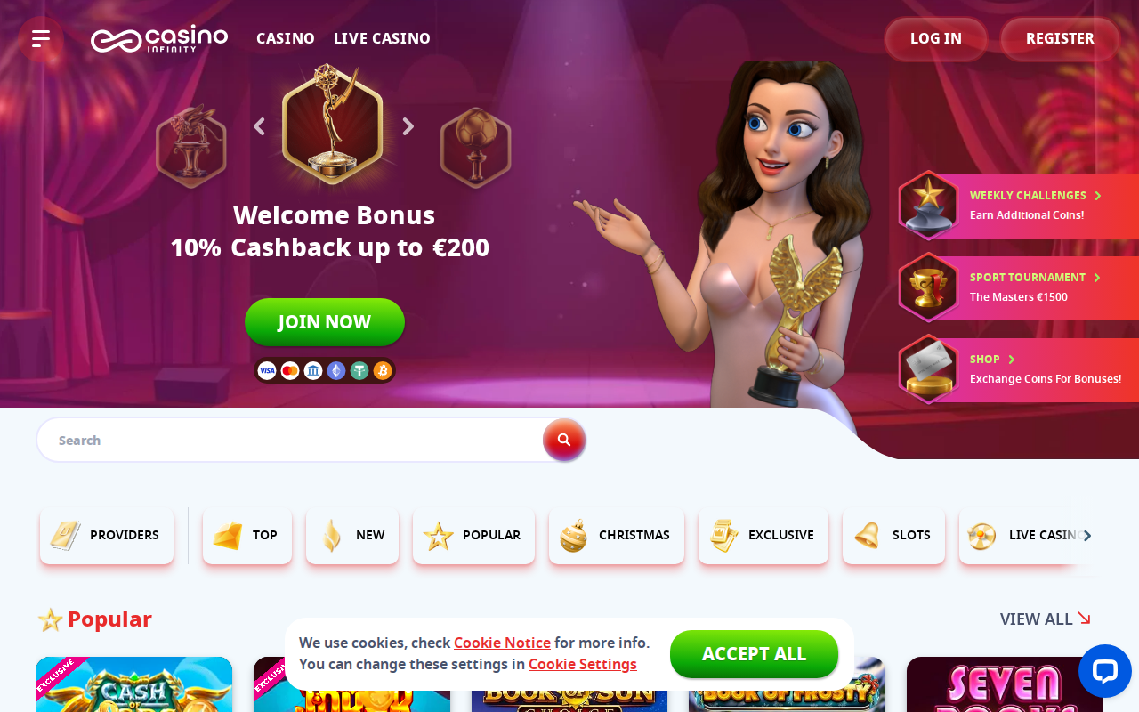 Casino Infinity homepage screenshot