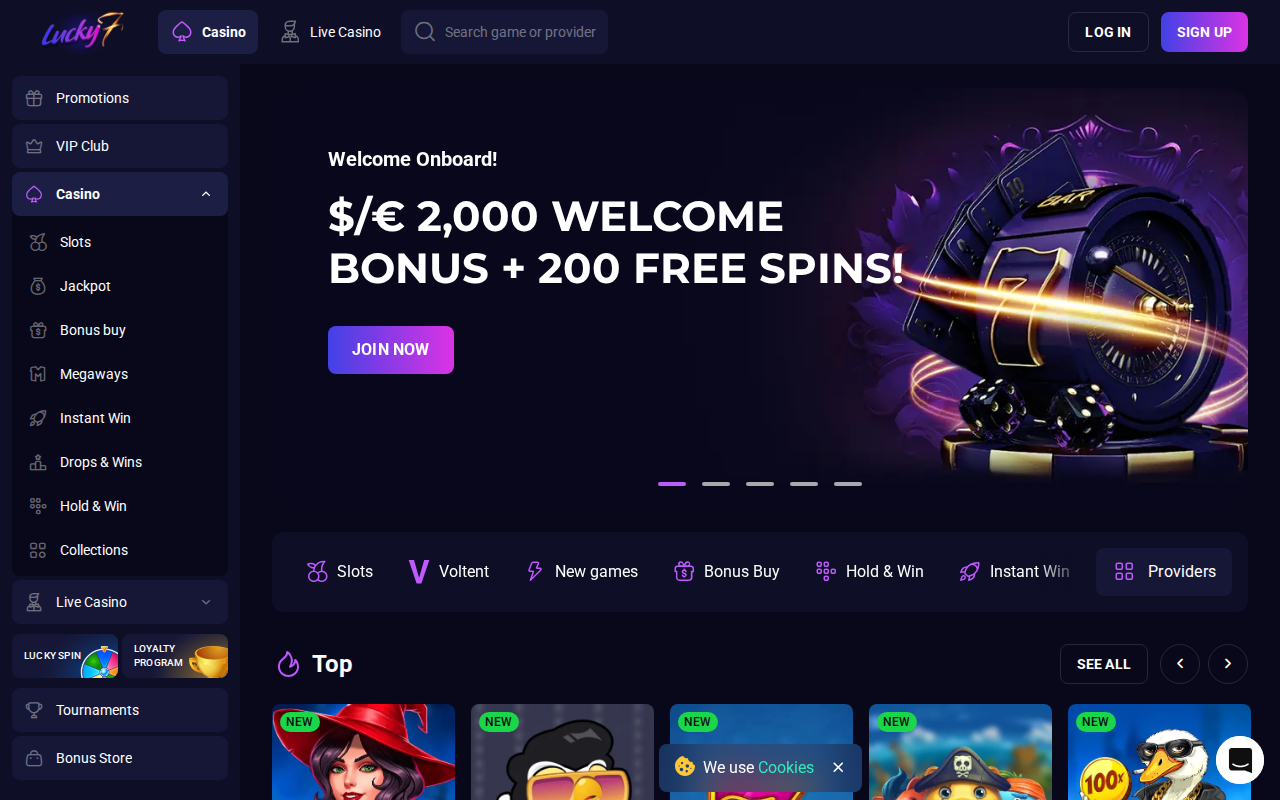Lucky7even Casino homepage screenshot
