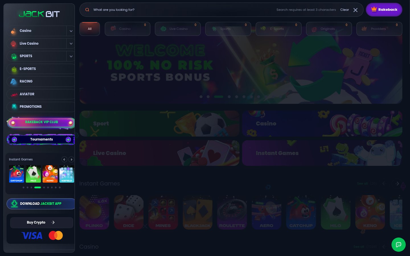 MyStake Casino homepage screenshot