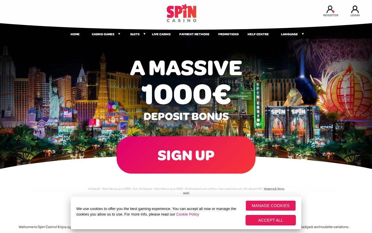 Spin Casino homepage screenshot