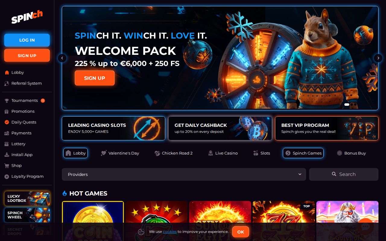 Spinch Casino homepage screenshot